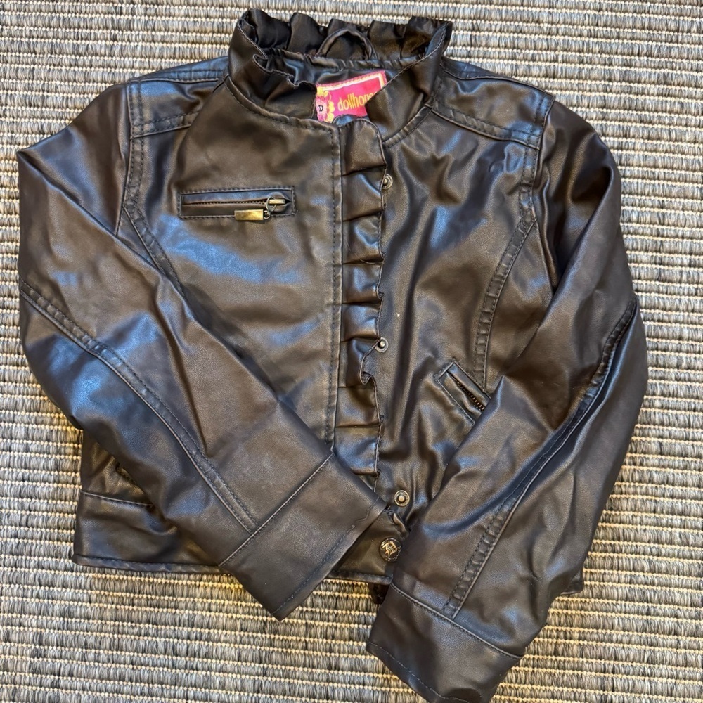 Dollhouse Black Faux Leather Jacket with Ruffles